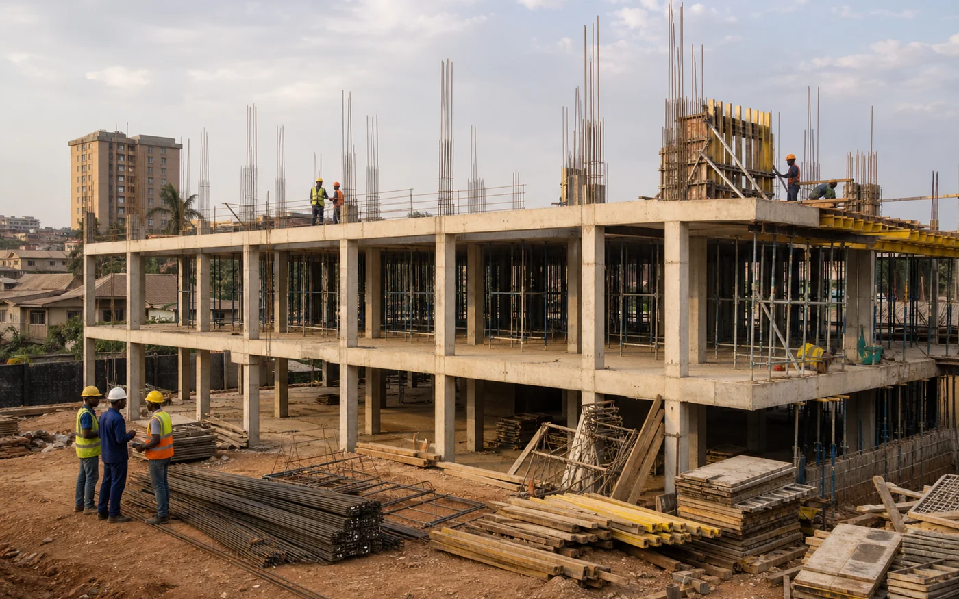 Structure en béton armé en cours de réalisation