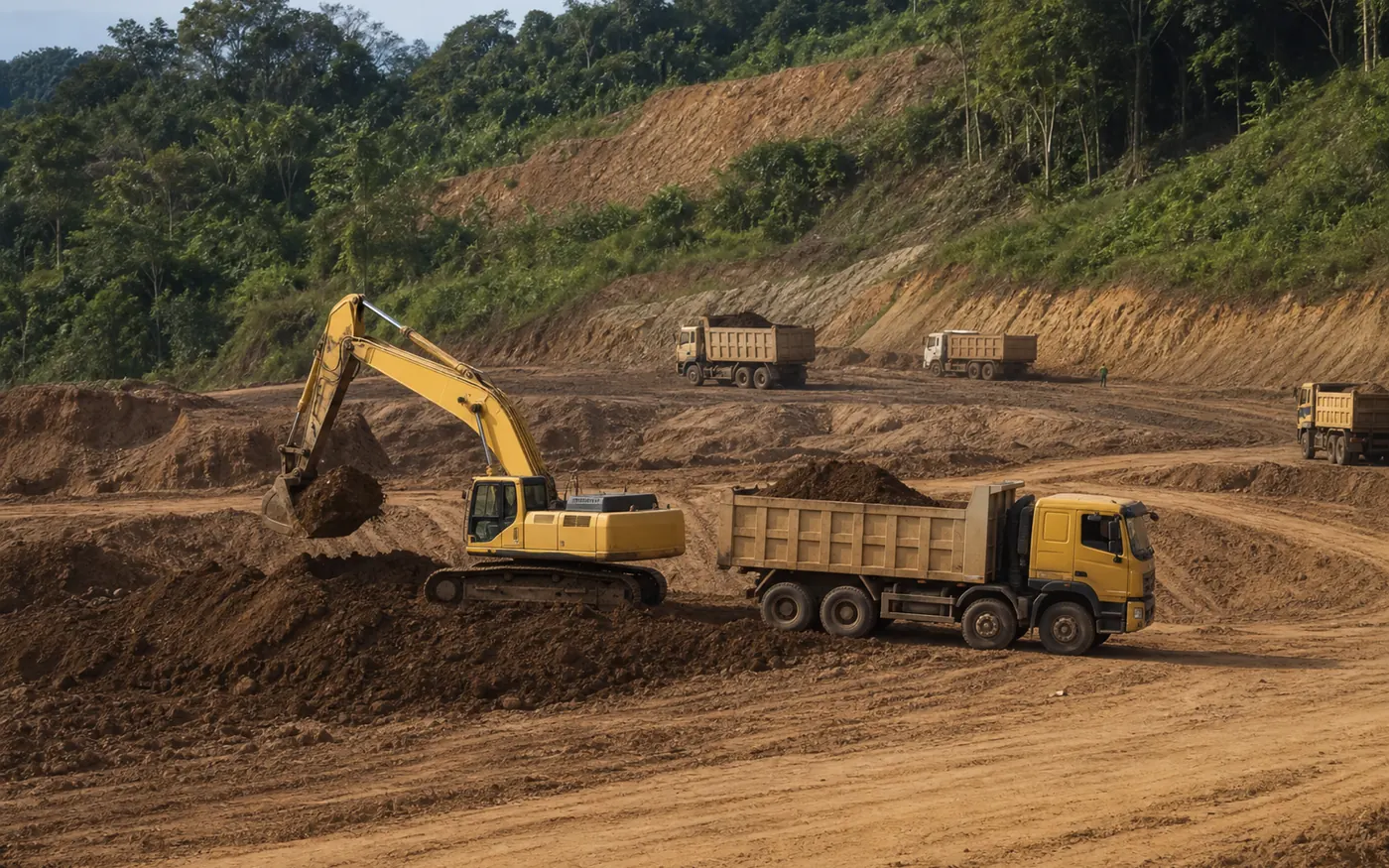 Chantier de terrassement avec engins lourds